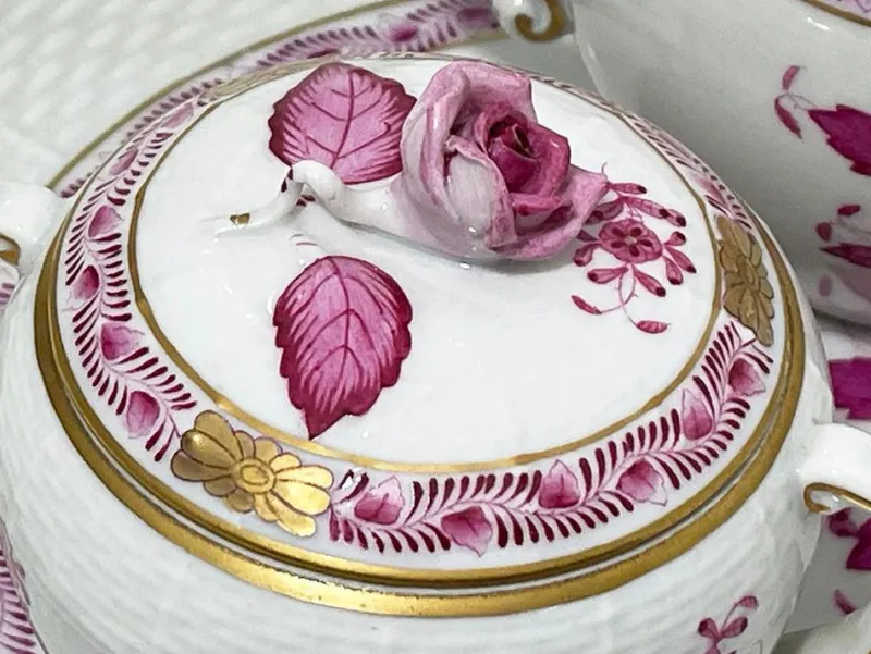 Hot Pamono Pink Porcelain Apponyi Tea Set from Herend Hungary, 1960s, Set of 4