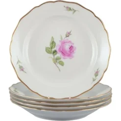 Best Pamono Pink Rose Deep Dinner Plates from Meissen, Germany, 1930s, Set of 5
