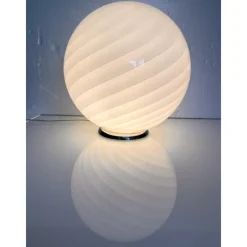 Pamono Pink Swirl and Milky-White Sphere Murano Glass Table Lamp by Simoeng><noscript><img width=