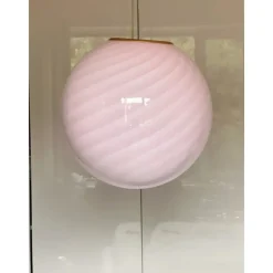 Hot Pamono Pink Swirl and Milky-White Sphere Pendant in Murano Glass by Simoeng