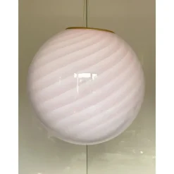 Hot Pamono Pink Swirl and Milky-White Sphere Pendant in Murano Glass by Simoeng