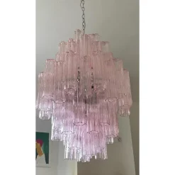 Pamono Pink Tronchi Murano Glass Chandelier by Simoeng><noscript><img width=