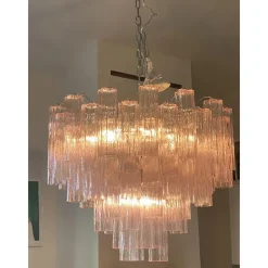 Best Pamono Pink Tronchi Murano Glass Chandelier in Venini Style by Simoeng