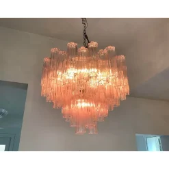 Best Pamono Pink Tronchi Murano Glass Chandelier in Venini Style by Simoeng