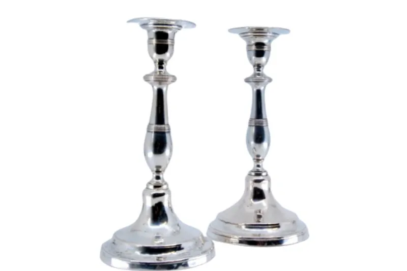 Pamono Plain Silver Candlesticks, Set of 2> Candleholders