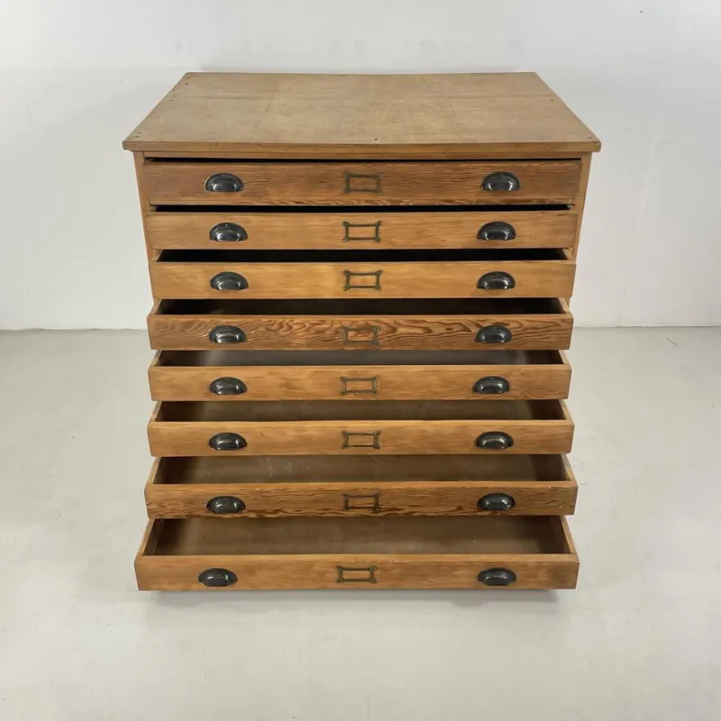 Pamono Plan Chest with Brass Cup Handles, 1930s> Dressers, Commodes & Chests