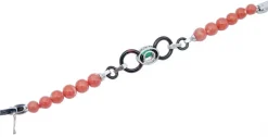 Pamono Platinum and White Gold Bracelet with Coral and Emerald><noscript><img width=