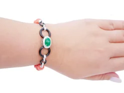 Pamono Platinum and White Gold Bracelet with Coral and Emerald><noscript><img width=