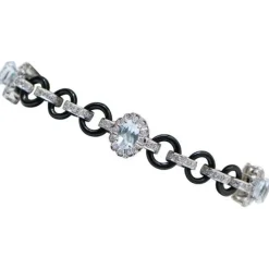Sale Pamono Platinum Bracelet with Aquamarine and Onyx