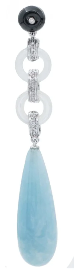 Pamono Platinum Dangle Earrings with Aquamarine, White Stones, Onyx and Diamonds, Set of 2