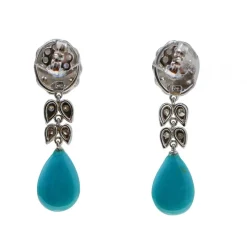Pamono Platinum Dangle Earrings with Turquoises, Sapphires and Diamonds, Set of 2><noscript><img width=