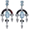 New Pamono Platinum Dangle Earrings with Aquamarine Topazs, Diamonds and Onyx, Set of 2