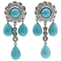 Outlet Pamono Platinum Earrings with Aquamarine, Turquoise and Diamonds, Set of 2