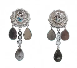 Outlet Pamono Platinum Earrings with Aquamarine, Turquoise and Diamonds, Set of 2