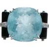 Sale Pamono Platinum Ring with Aquamarine and Diamonds and Onyx