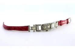 Hot Pamono Platinum Watch with Articulated Bracelet and Brilliant-Cut Diamonds with Pink Leather Strap