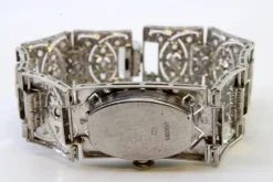 Pamono Platinum Watch with Articulated Bracelet, Brilliant-Cut Diamonds and Chips, with Safety Chain><noscript><img width=