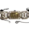 Pamono Platinum Watch with Articulated Bracelet, Brilliant-Cut Diamonds and Safety Chain> Watches