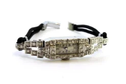 Pamono Platinum Watch with Brilliant-Cut Diamonds and Bracelet with Cordonèe