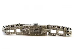Pamono Platinum Watch with Brilliant-Cut Diamonds, Hinged Bracelet and Safety Chain><noscript><img width=