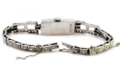Pamono Platinum Watch with Brilliant-Cut Diamonds, Hinged Bracelet and Safety Chain><noscript><img width=