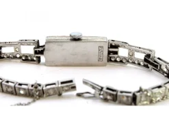 Pamono Platinum Watch with Brilliant-Cut Diamonds, Hinged Bracelet and Safety Chain><noscript><img width=