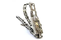 Pamono Platinum Watch with Brilliant-Cut Diamonds, Hinged Bracelet and Safety Chain><noscript><img width=