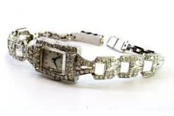 Pamono Platinum Watch with Brilliant-Cut Diamonds and Interlocking Link Bracelet><noscript><img width=