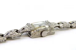 Pamono Platinum Watch with Brilliant-Cut Diamonds and Interlocking Link Bracelet><noscript><img width=