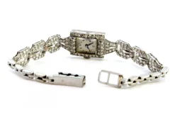 Pamono Platinum Watch with Brilliant-Cut Diamonds and Interlocking Link Bracelet><noscript><img width=