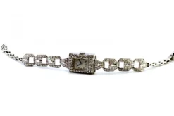 Pamono Platinum Watch with Brilliant-Cut Diamonds and Interlocking Link Bracelet><noscript><img width=
