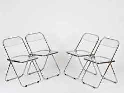 Pamono Plia Folding Chairs in Chrome and Clear Acrylic Glass attributed to Anonima Castelli, Italy, 1970s, Set of 4> Side Chairs & Dining Chairs