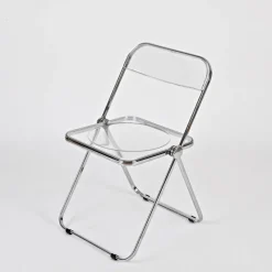 Pamono Plia Folding Chairs in Chrome and Clear Acrylic Glass attributed to Anonima Castelli, Italy, 1970s, Set of 4><noscript><img width=