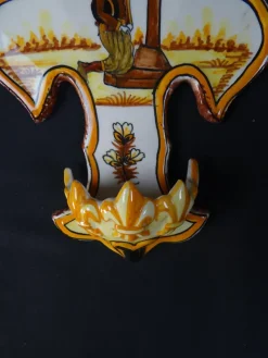 Pamono Polychrome Earthenware Holy Water Font with Fleur-de-Lis by Henriot Quimper, 1960s><noscript><img width=