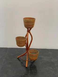 Discount Pamono Polychrome Wicker and Bamboo Vase Holder Tripods, 1970s