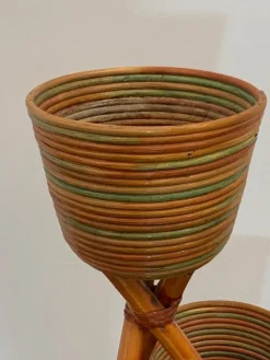 Discount Pamono Polychrome Wicker and Bamboo Vase Holder Tripods, 1970s