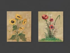 Discount Pamono Poppy and Sunflowers, 1960s, Oil Paintings on Plate, Framed, Set of 2