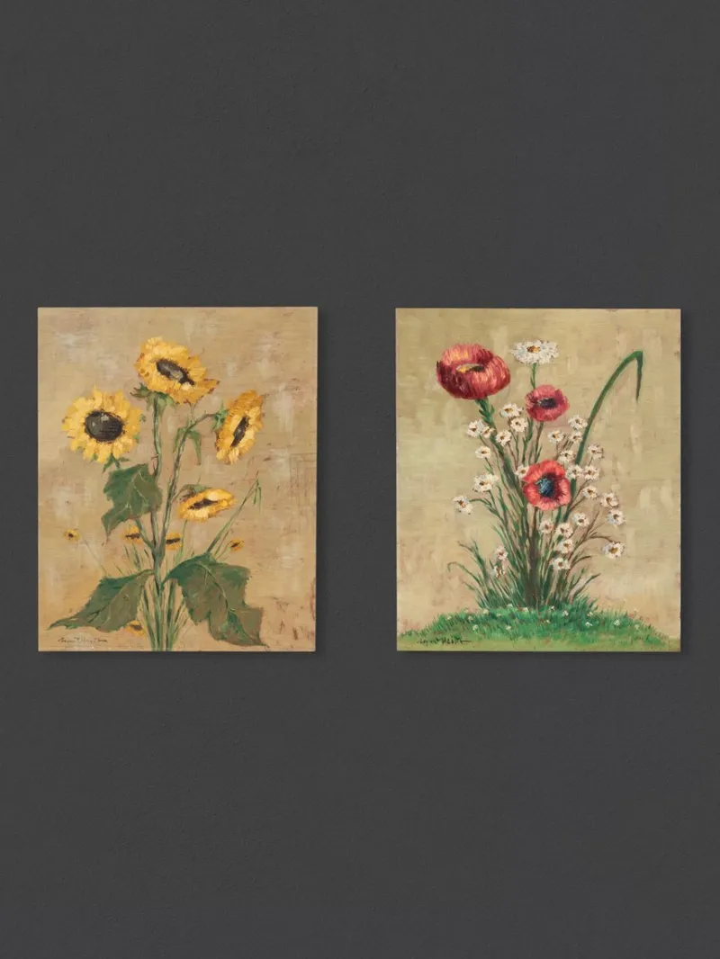 Discount Pamono Poppy and Sunflowers, 1960s, Oil Paintings on Plate, Framed, Set of 2