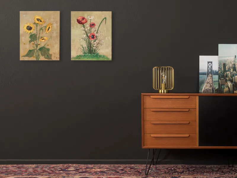 Discount Pamono Poppy and Sunflowers, 1960s, Oil Paintings on Plate, Framed, Set of 2