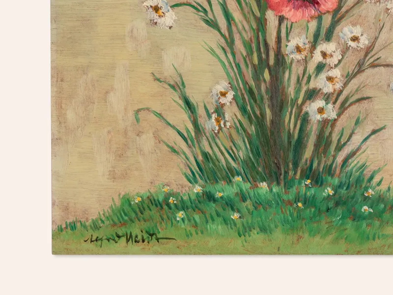 Discount Pamono Poppy and Sunflowers, 1960s, Oil Paintings on Plate, Framed, Set of 2