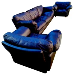 Pamono Poppy Sofa and Armchairs by Tito Agnoli for Poltrona Frau, 1974, Set of 3> Living Room Sets