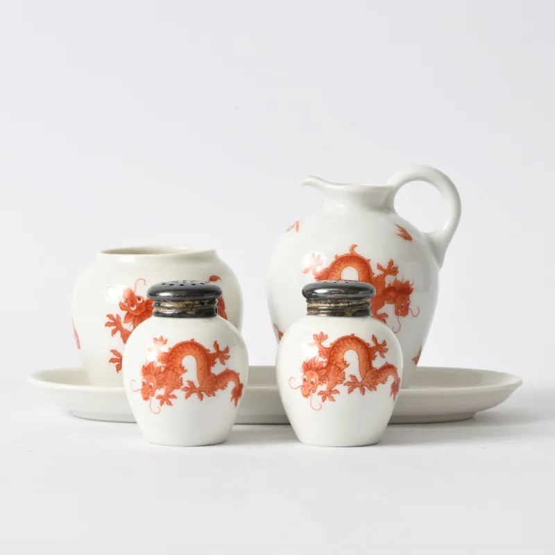 Pamono Porcelain and Silver Cruet Set from Thomas, 1930s, Set of 5