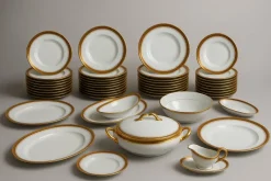 Outlet Pamono Porcelain Dinner Service with Red and Gilt Decor from Limoges, 1980s, Set of 54