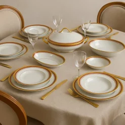 Outlet Pamono Porcelain Dinner Service with Red and Gilt Decor from Limoges, 1980s, Set of 54