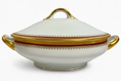 Outlet Pamono Porcelain Dinner Service with Red and Gilt Decor from Limoges, 1980s, Set of 54