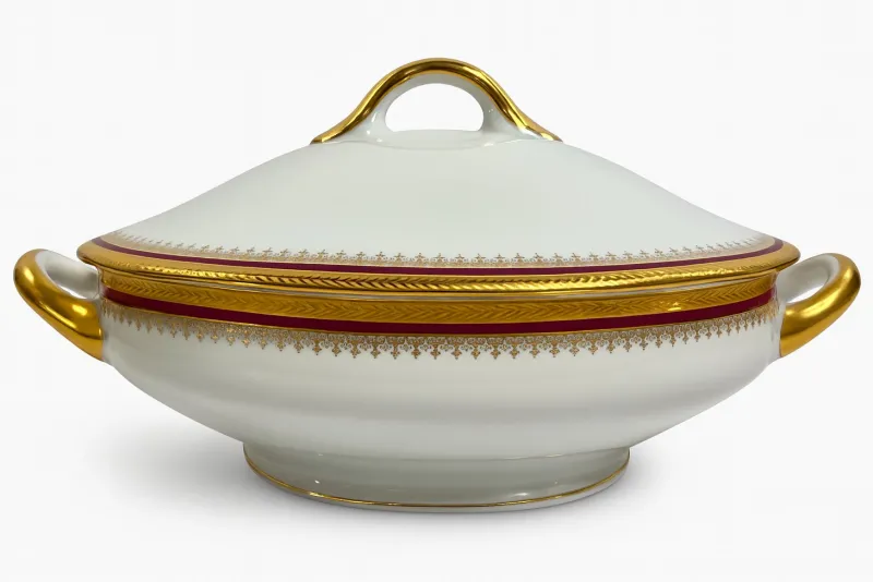 Outlet Pamono Porcelain Dinner Service with Red and Gilt Decor from Limoges, 1980s, Set of 54