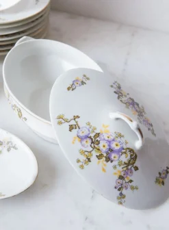 Pamono Porcelain Dishes with Flowers from Limoges, 1940s, Set of 36><noscript><img width=