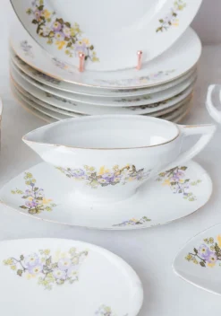 Pamono Porcelain Dishes with Flowers from Limoges, 1940s, Set of 36><noscript><img width=