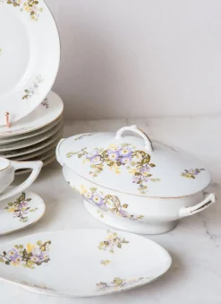 Pamono Porcelain Dishes with Flowers from Limoges, 1940s, Set of 36><noscript><img width=