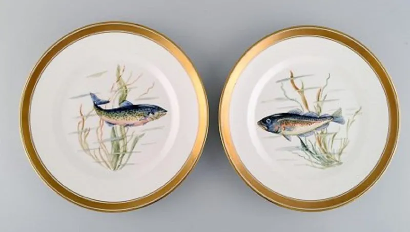 Pamono Porcelain Fish Plates with Hand-Painted Fish Motifs from Royal Copenhagen, Set of 10> Dinner Plates & Bowls